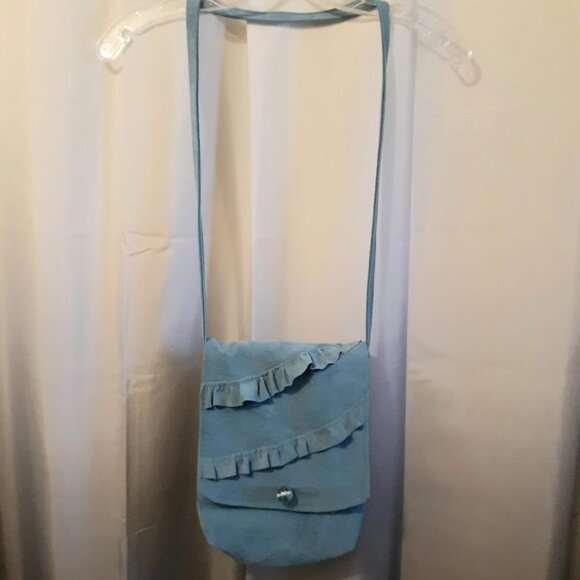 NEW Velvet texture Ruffled Crossbody Purse Shoulder bag FlipTop Blue Cute Girlie - Picture 2 of 9